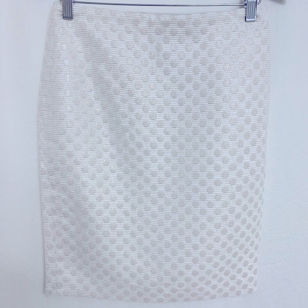 Ann Taylor Women’s Cream Gold Glitter Polka Dots Pencil Skirt Lined Sz P…